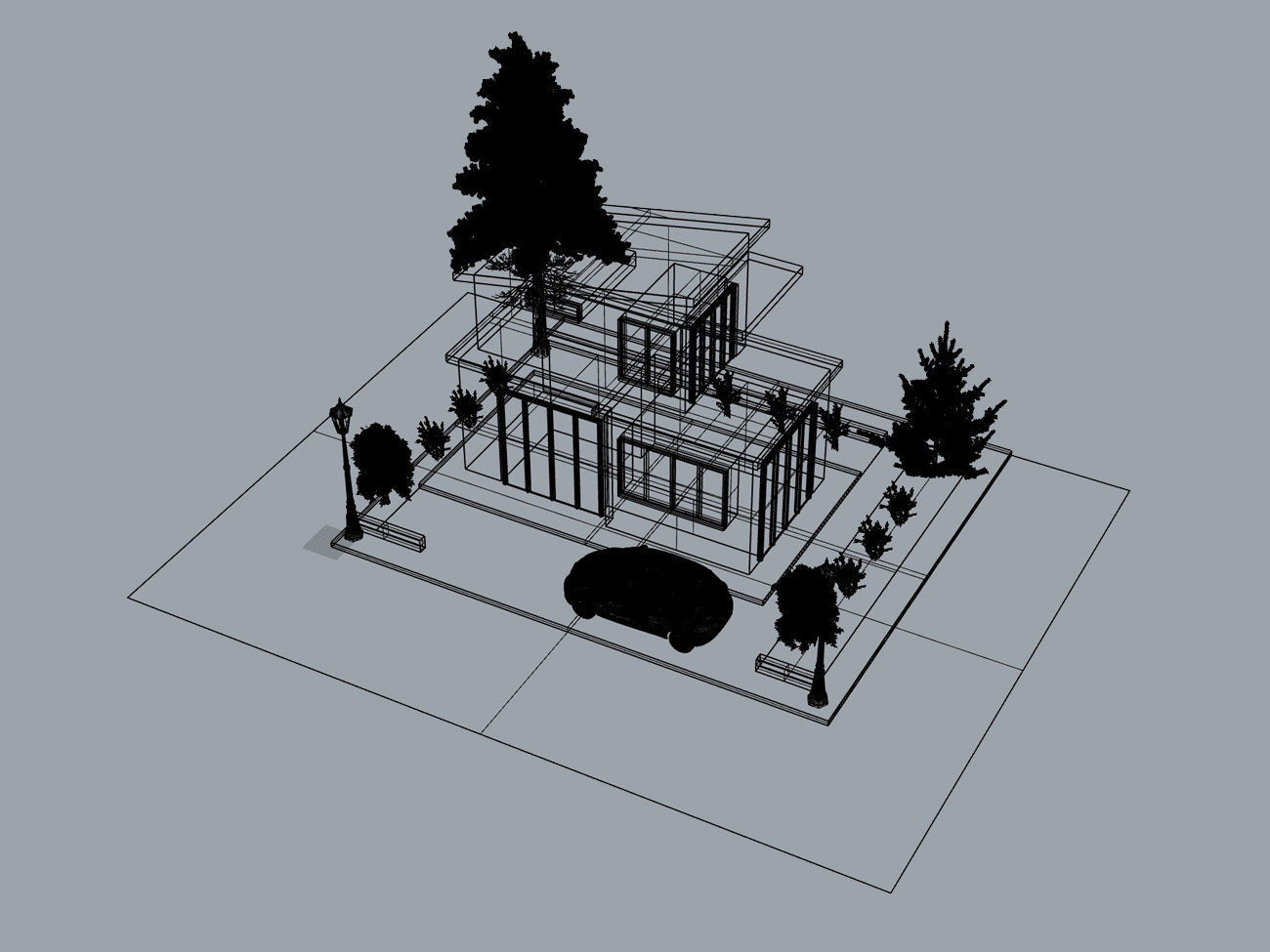 Detached house country house 3D modeling source 3D print model_9