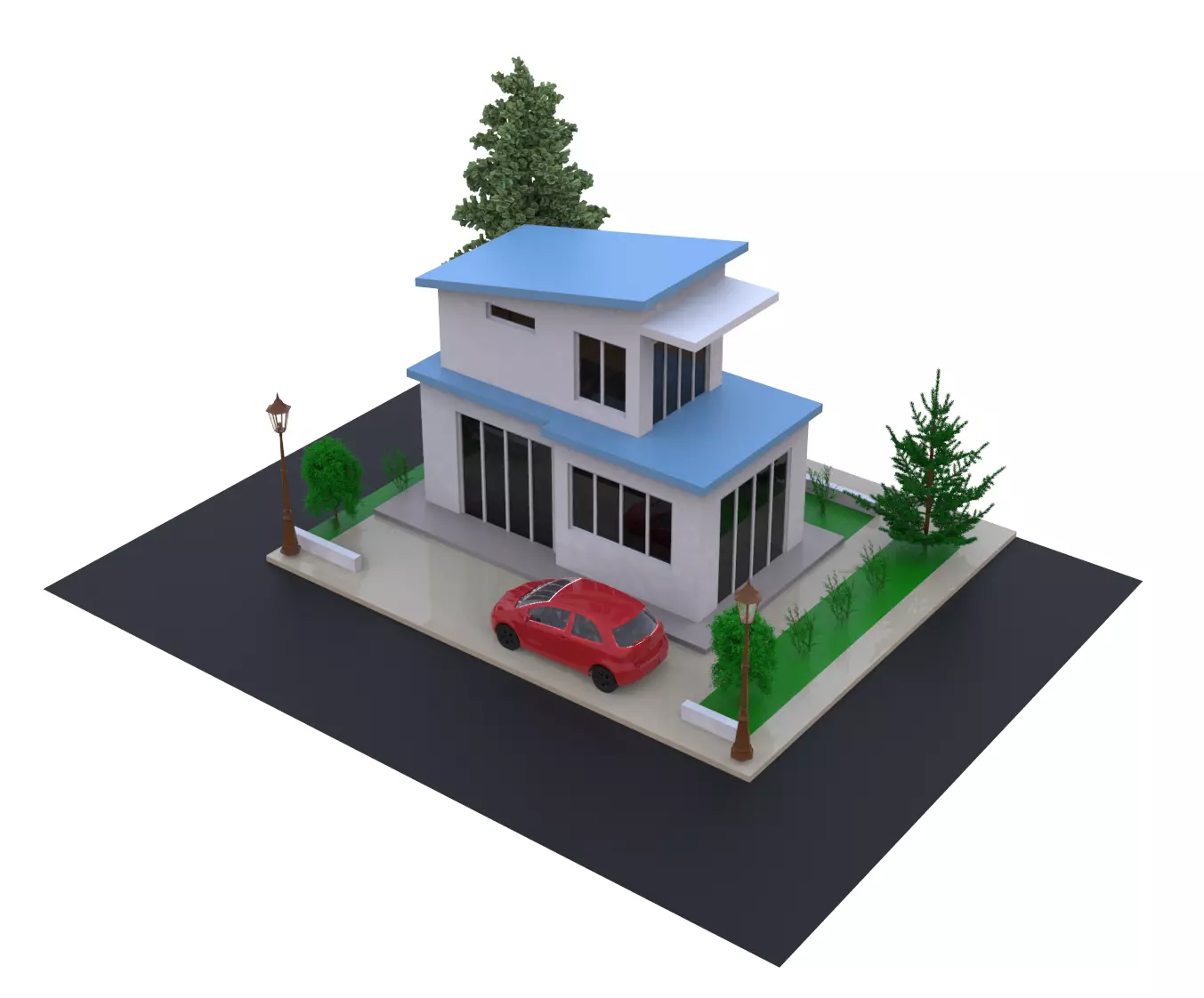 Detached house country house 3D modeling source 3D print model_0