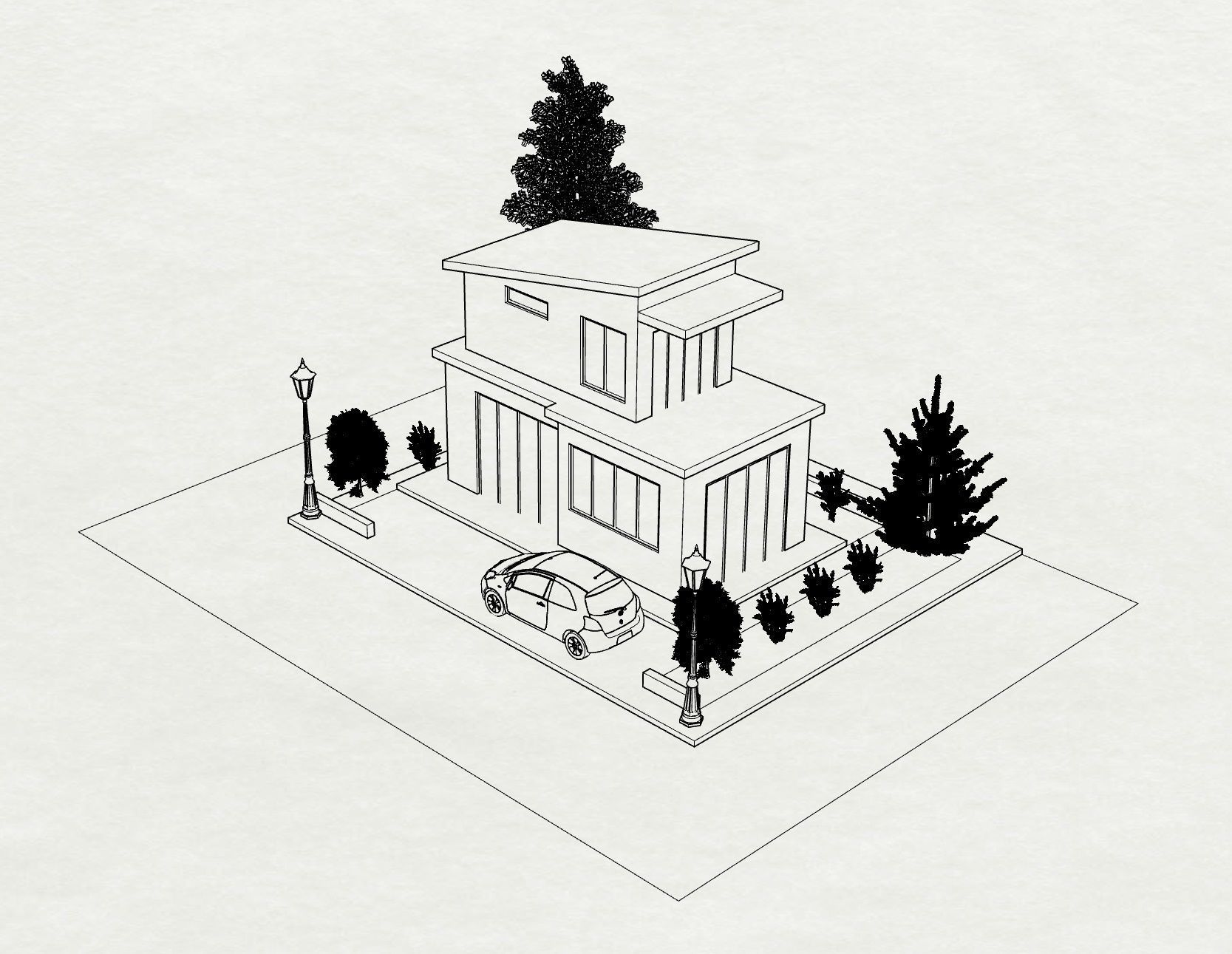 Detached house country house 3D modeling source 3D print model_6