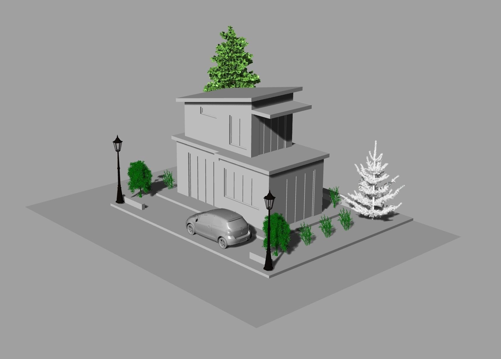 Detached house country house 3D modeling source 3D print model_2