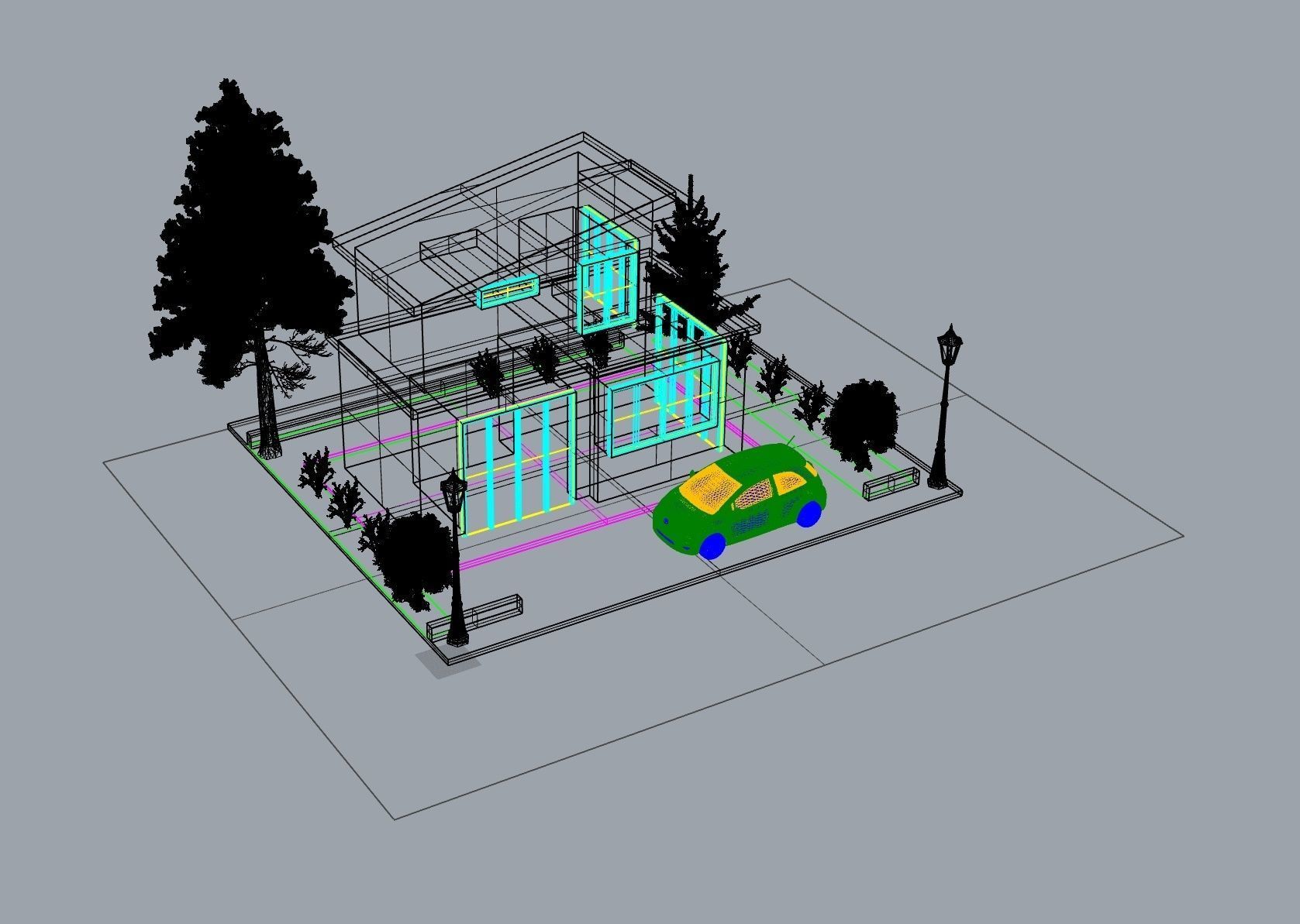 Detached house country house 3D modeling source 3D print model_8