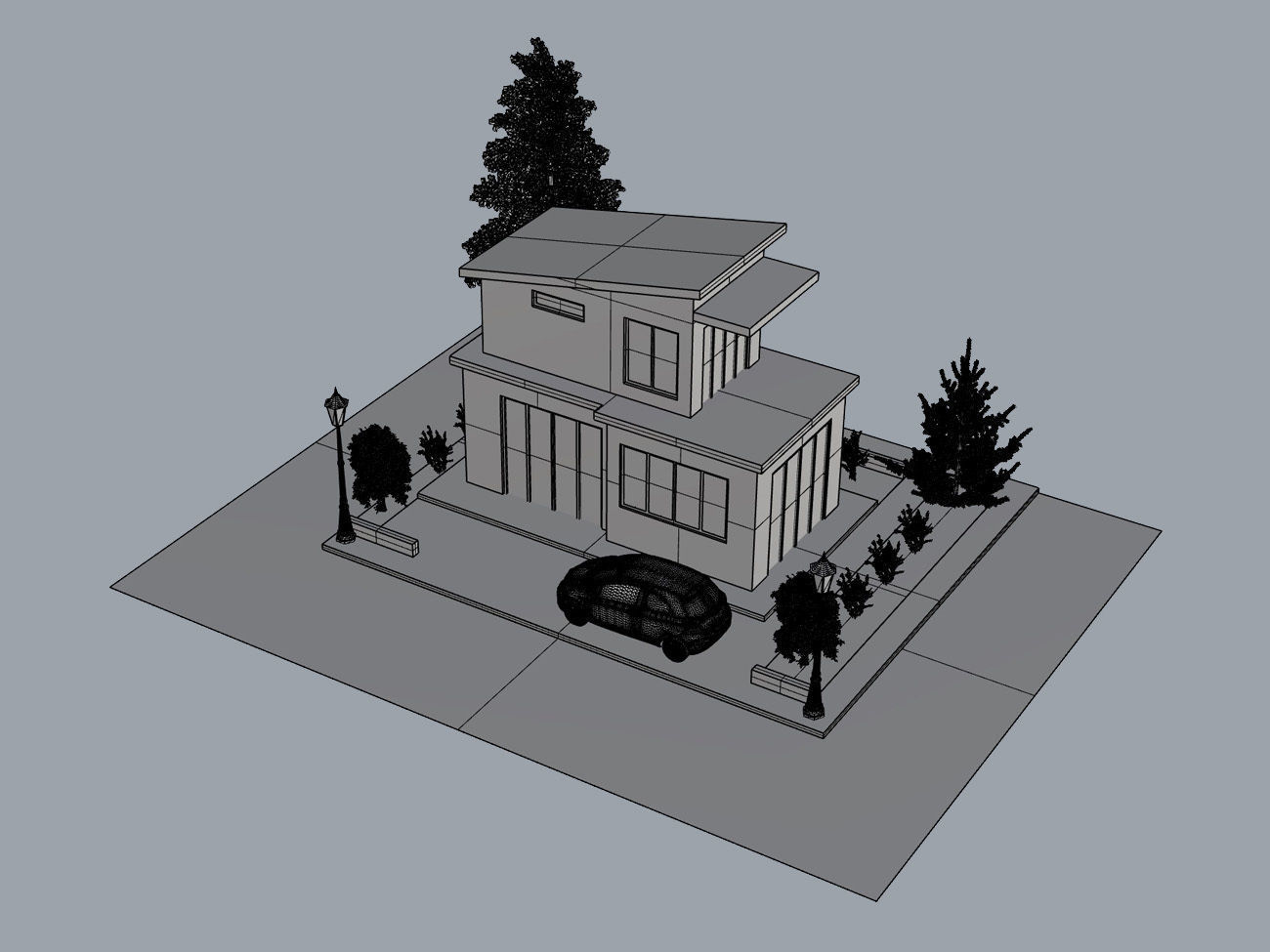Detached house country house 3D modeling source 3D print model_12