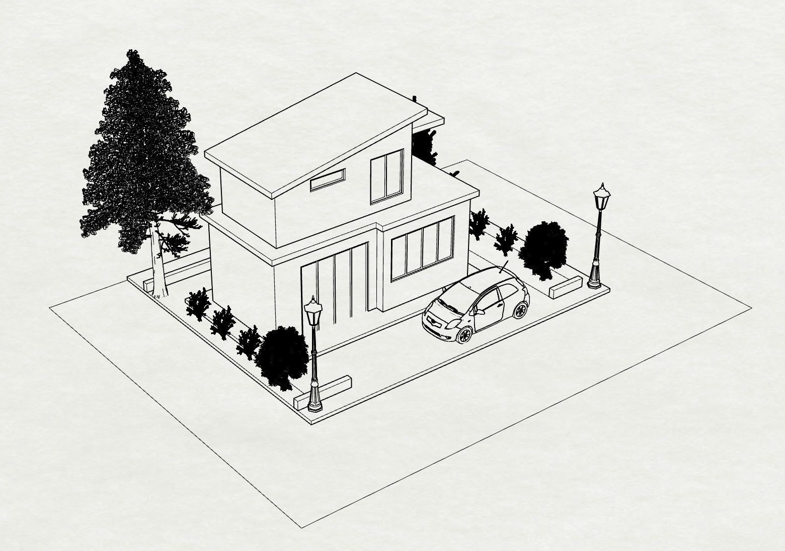 Detached house country house 3D modeling source 3D print model_4