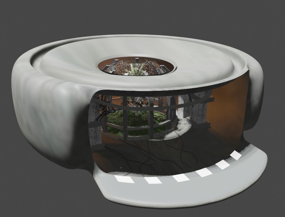 Scifi space dome with tree cyberpunk laboratory 3D model_1