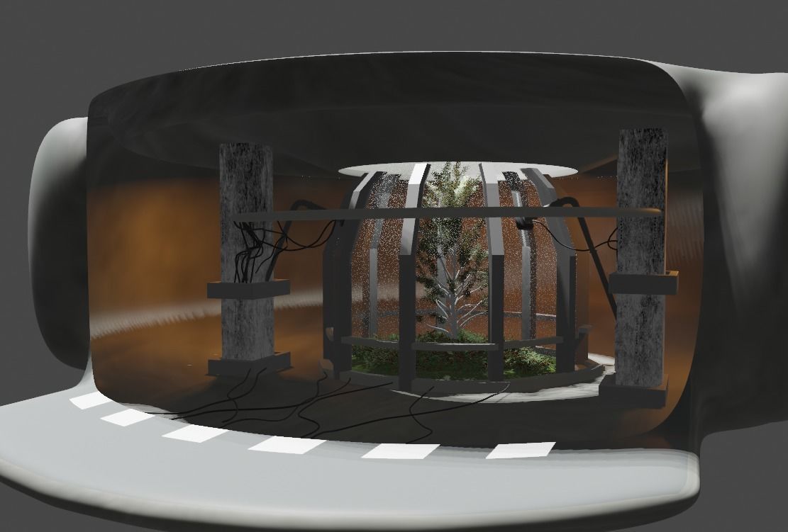 Scifi space dome with tree cyberpunk laboratory 3D model_2