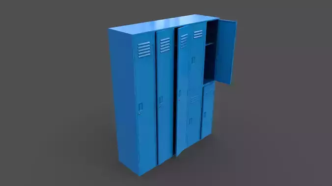 PBR School Gym Locker 07 - Blue Light Low-poly 3D model