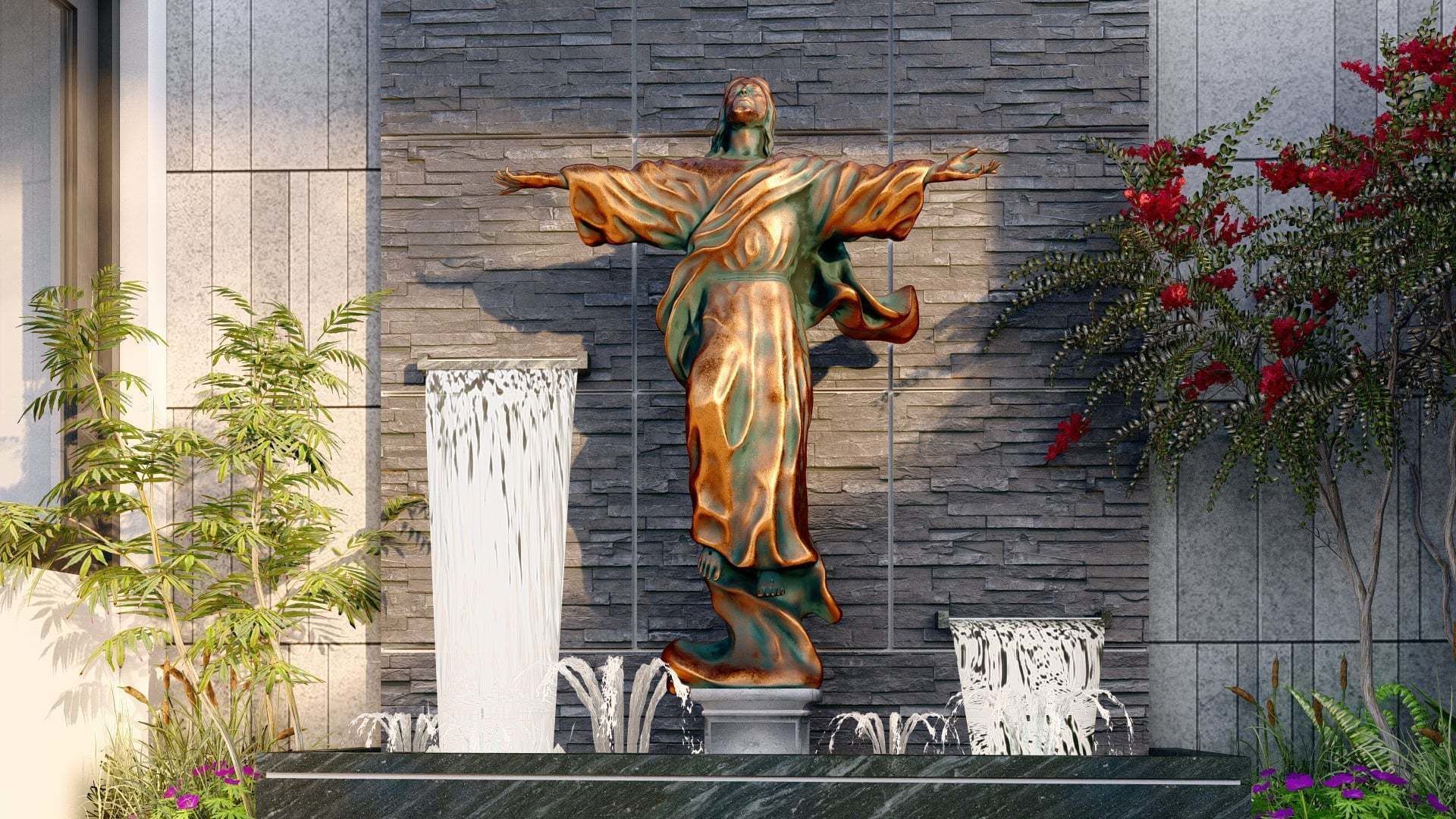 Jesus go to heaven statue 3D model_5