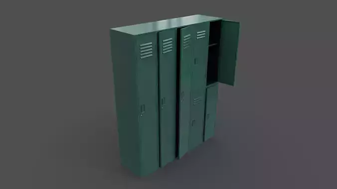 PBR School Gym Locker 07 - Green Dark Low-poly 3D model