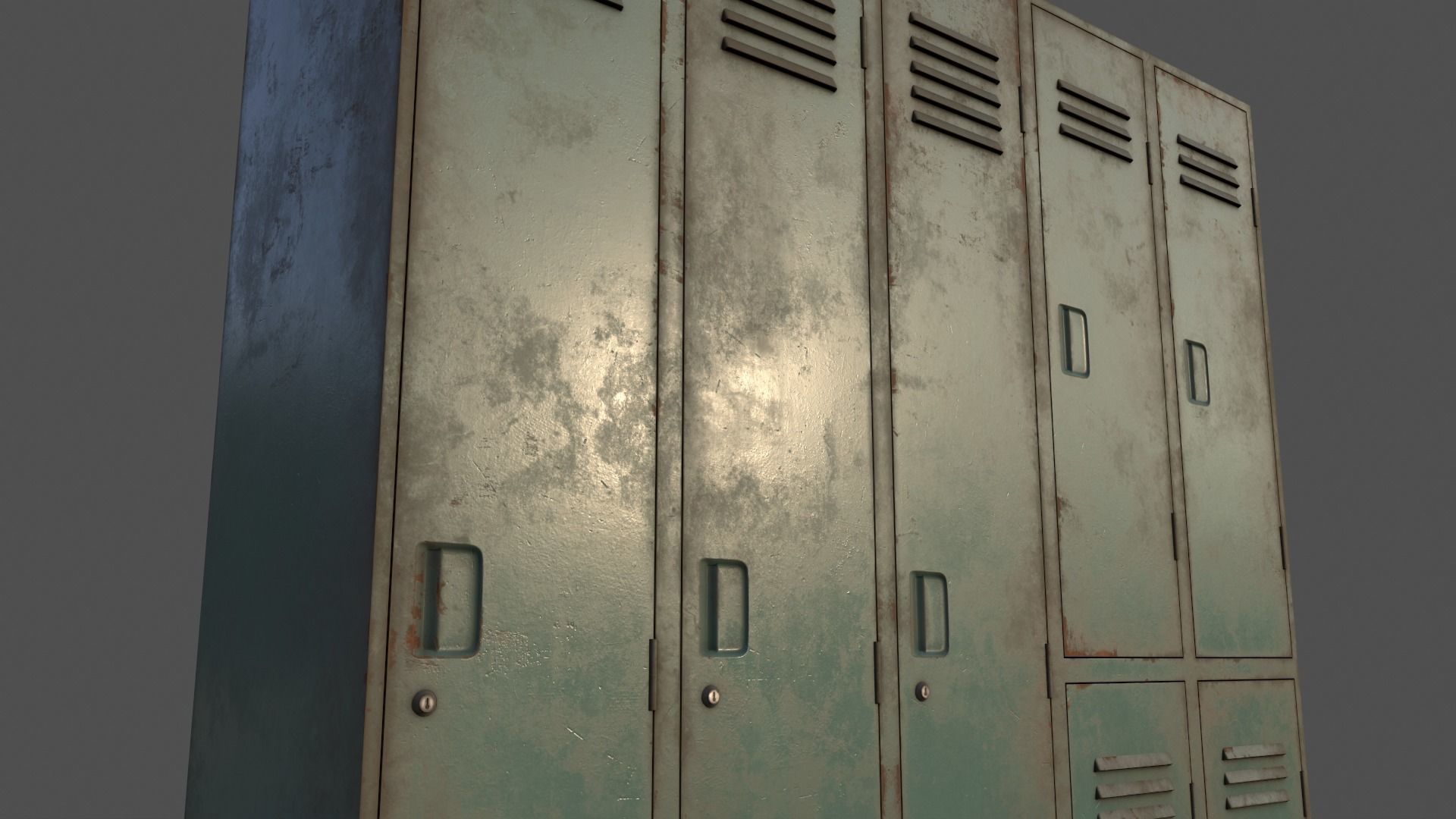 PBR School Gym Locker 07 - Green Light Low-poly 3D model_18