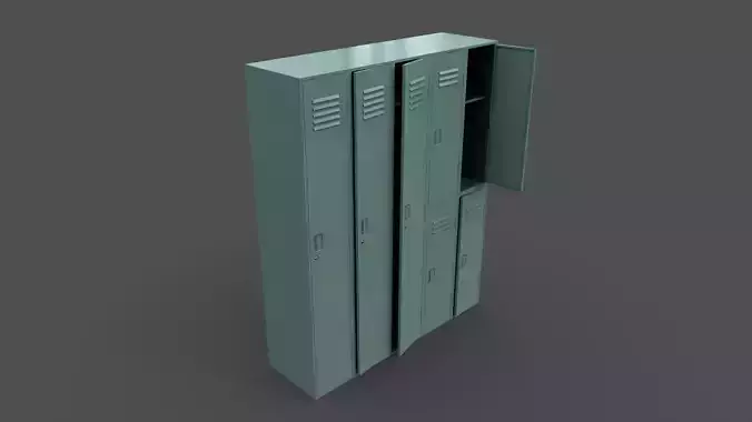 PBR School Gym Locker 07 - Green Light Low-poly 3D model