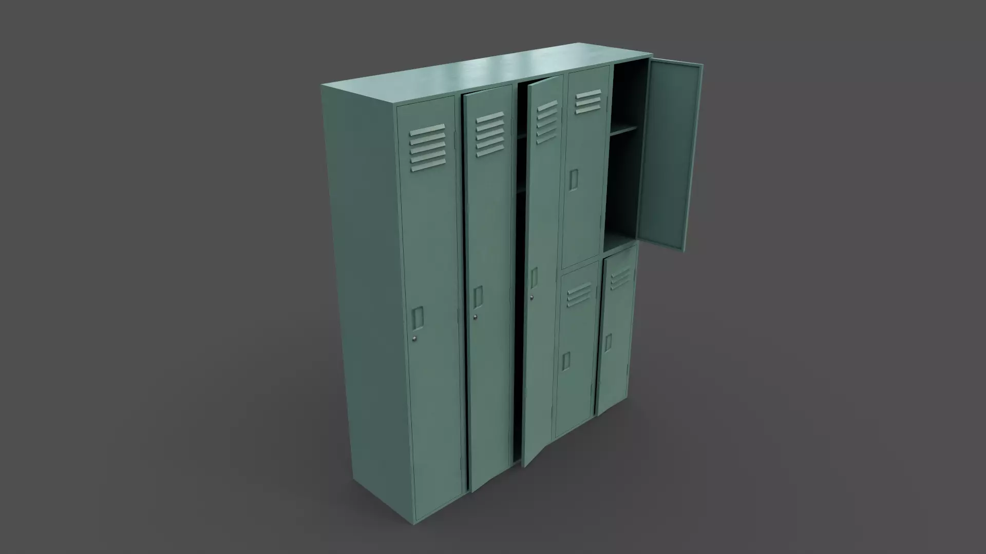 PBR School Gym Locker 07 - Green Light Low-poly 3D model_0