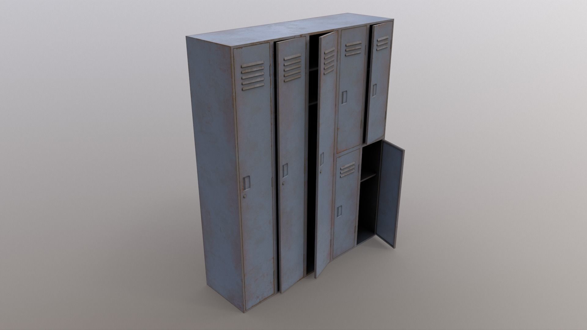 PBR School Gym Locker 07 - Grey Low-poly 3D model_9