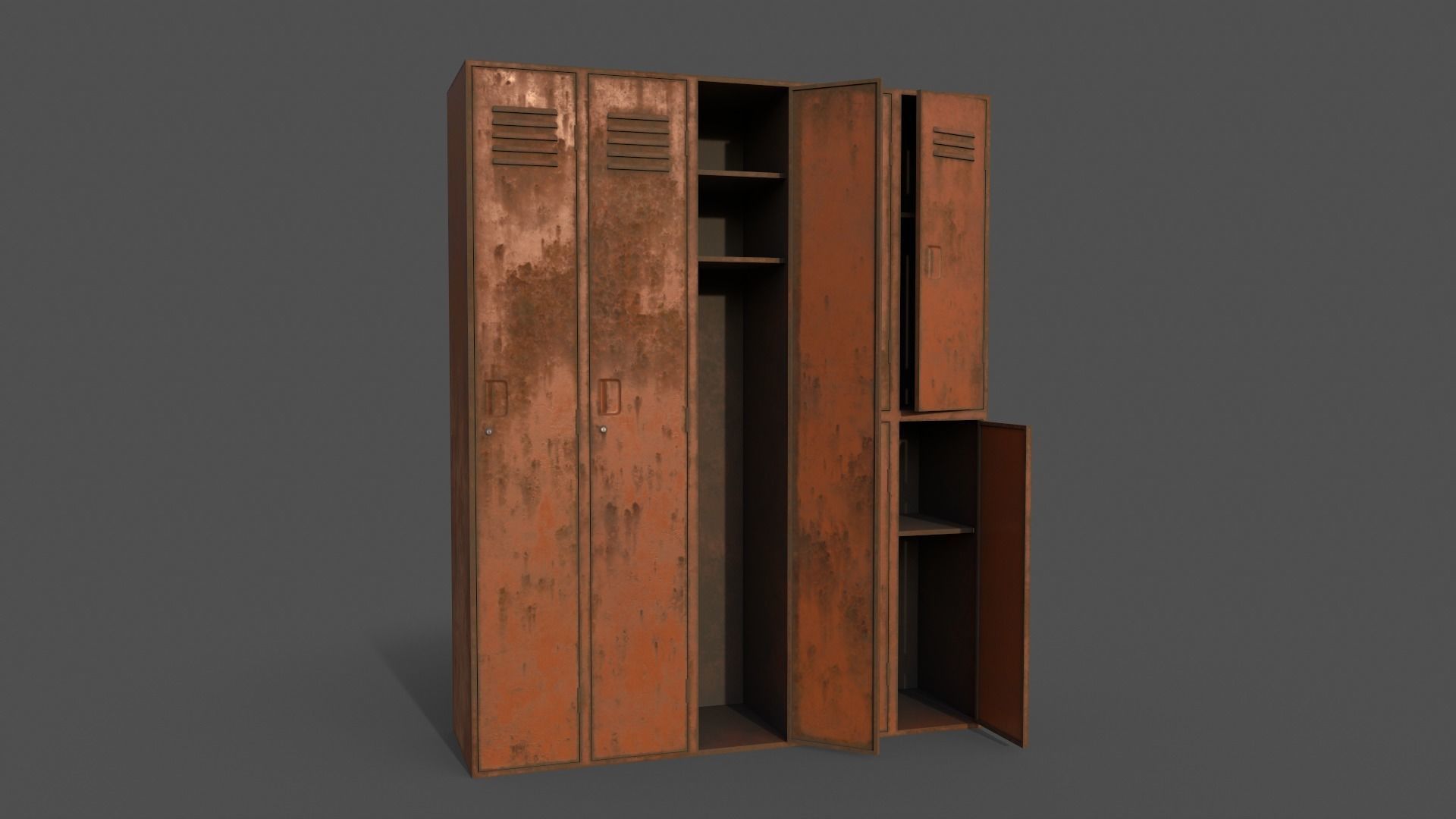 PBR School Gym Locker 07 - Orange Low-poly 3D model_7