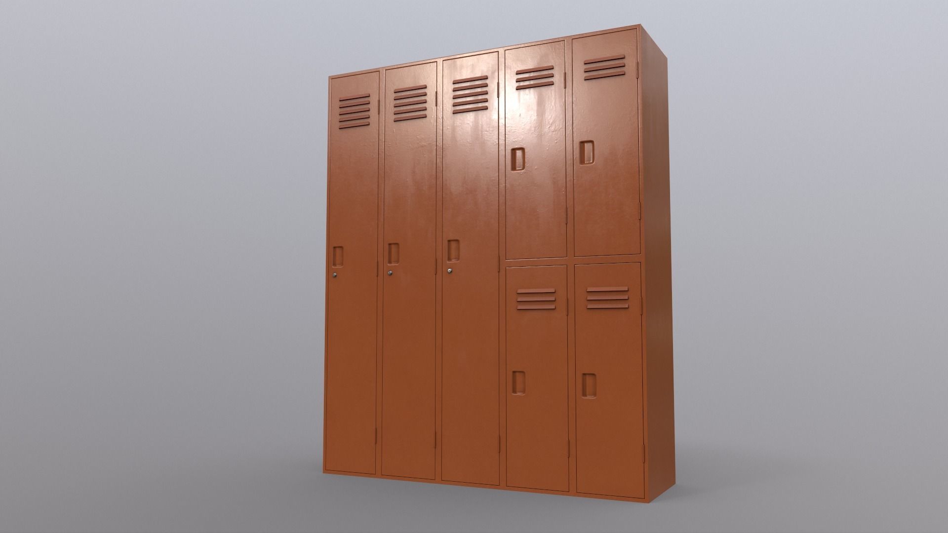 PBR School Gym Locker 07 - Orange Low-poly 3D model_14