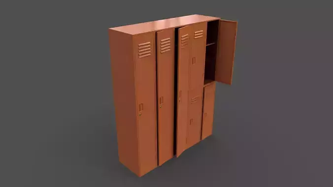 PBR School Gym Locker 07 - Orange Low-poly 3D model