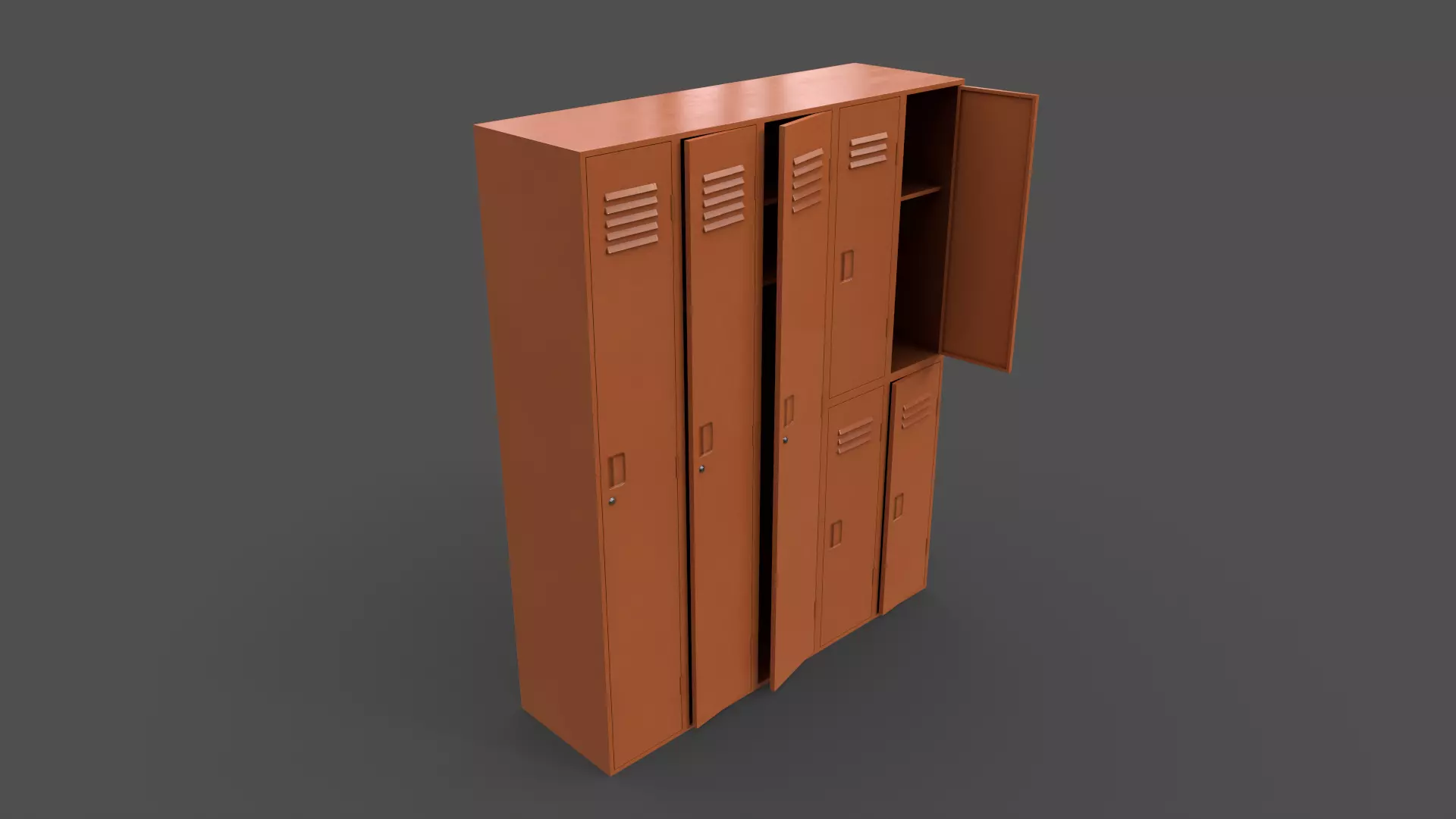 PBR School Gym Locker 07 - Orange Low-poly 3D model_0