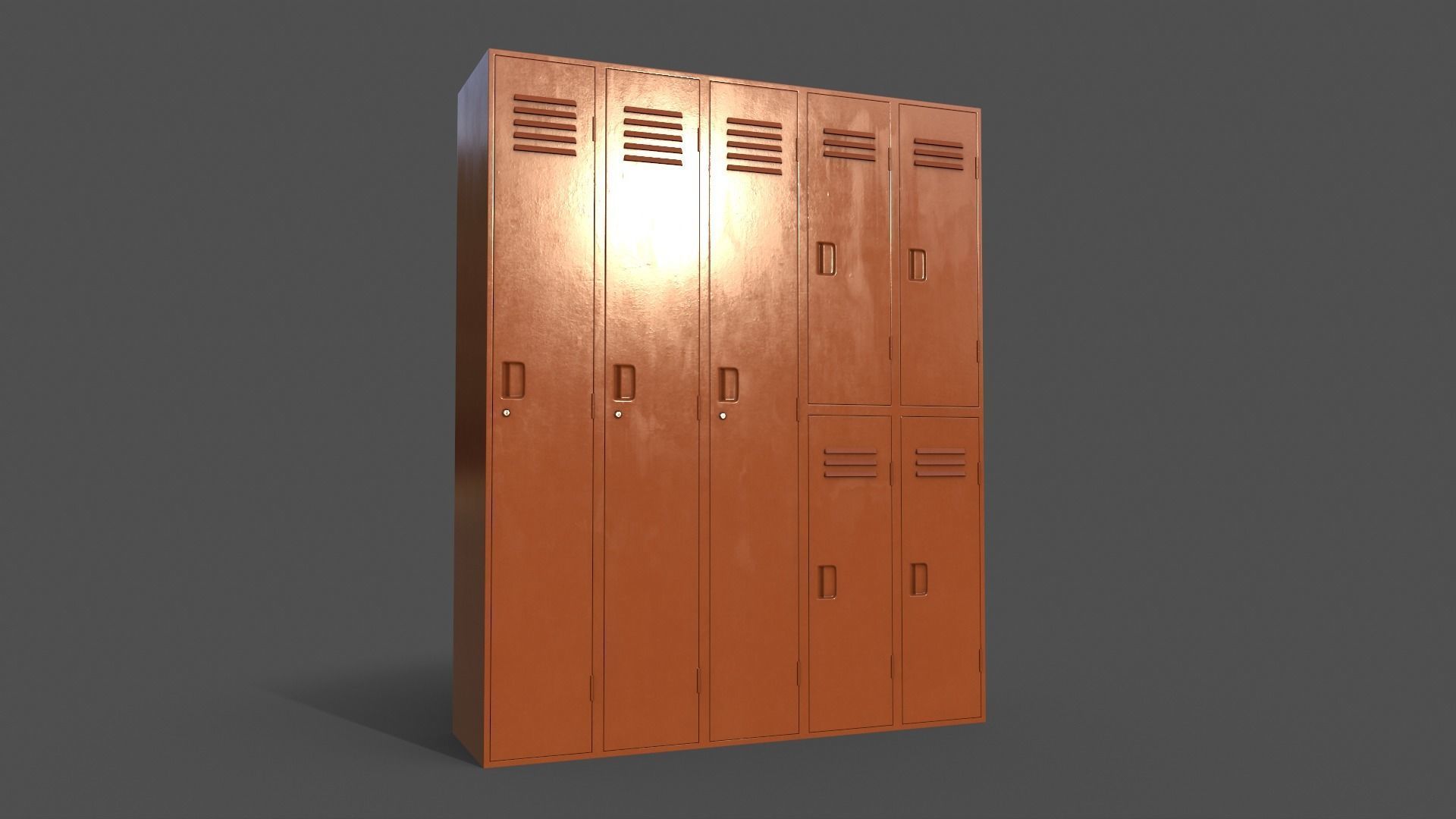 PBR School Gym Locker 07 - Orange Low-poly 3D model_11