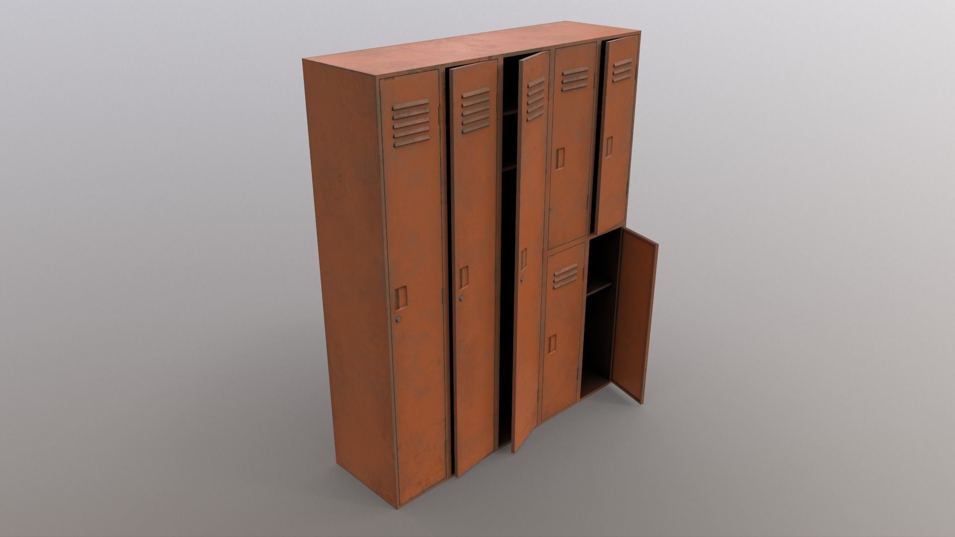 PBR School Gym Locker 07 - Orange Low-poly 3D model_9