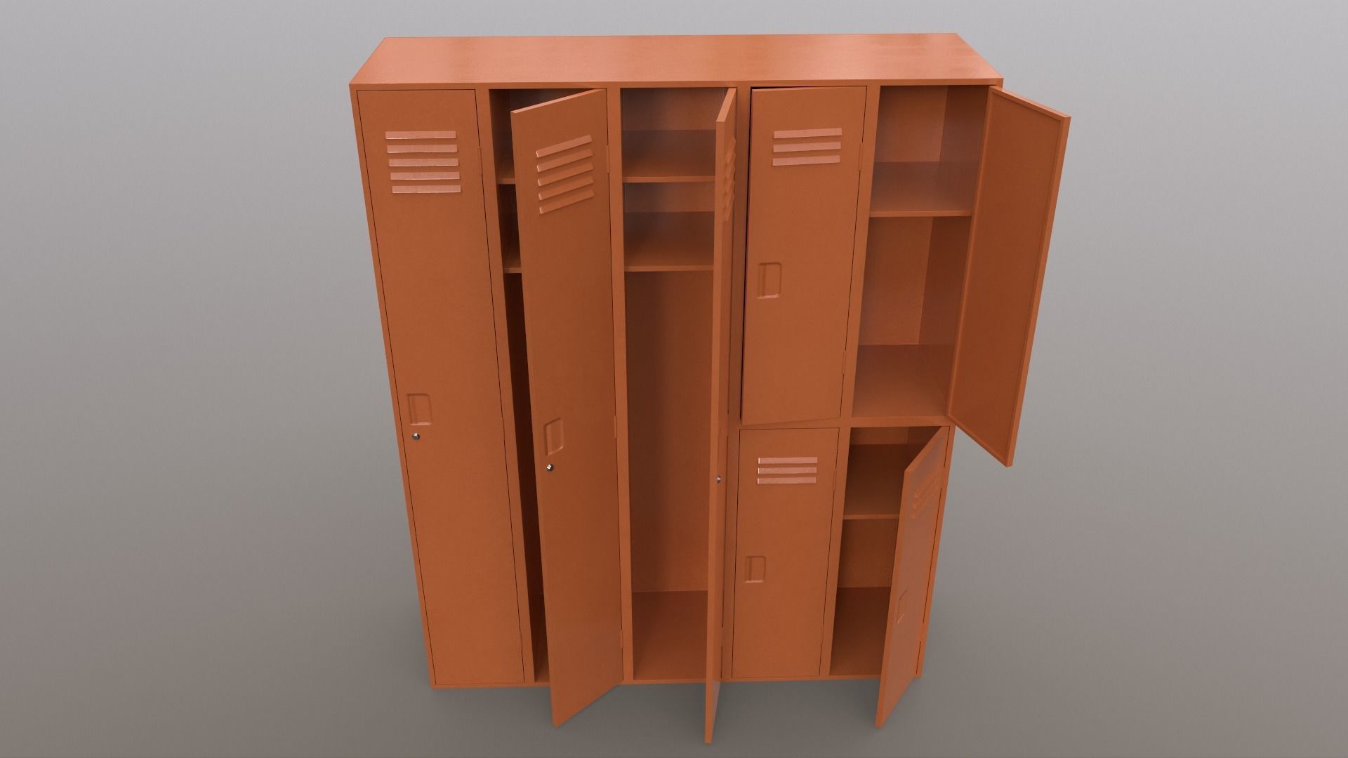 PBR School Gym Locker 07 - Orange Low-poly 3D model_4