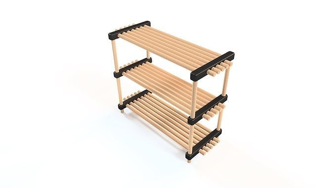 Wooden shoe rack Low-poly 3D model