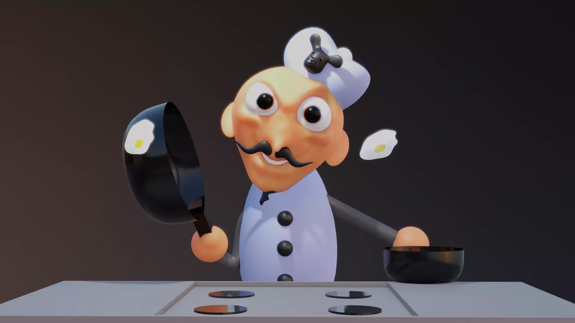 chef cooking eggs and snout 3D model