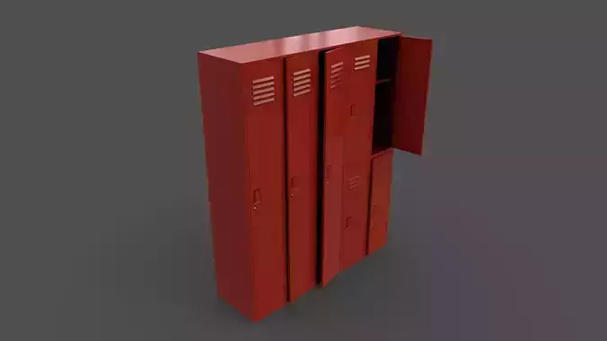 PBR School Gym Locker 07 - Red Low-poly 3D model