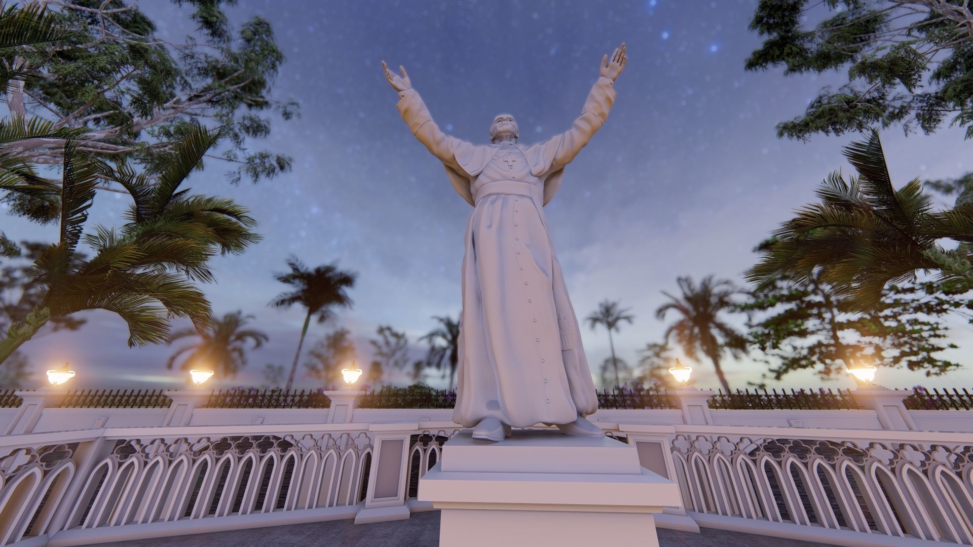 Statue of Saint Pope John Paul 2 3D model_7