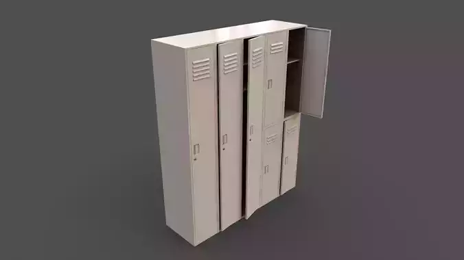 PBR School Gym Locker 07 - White Low-poly 3D model