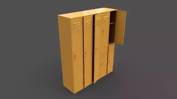 PBR School Gym Locker 07 - Yellow Low-poly 3D model