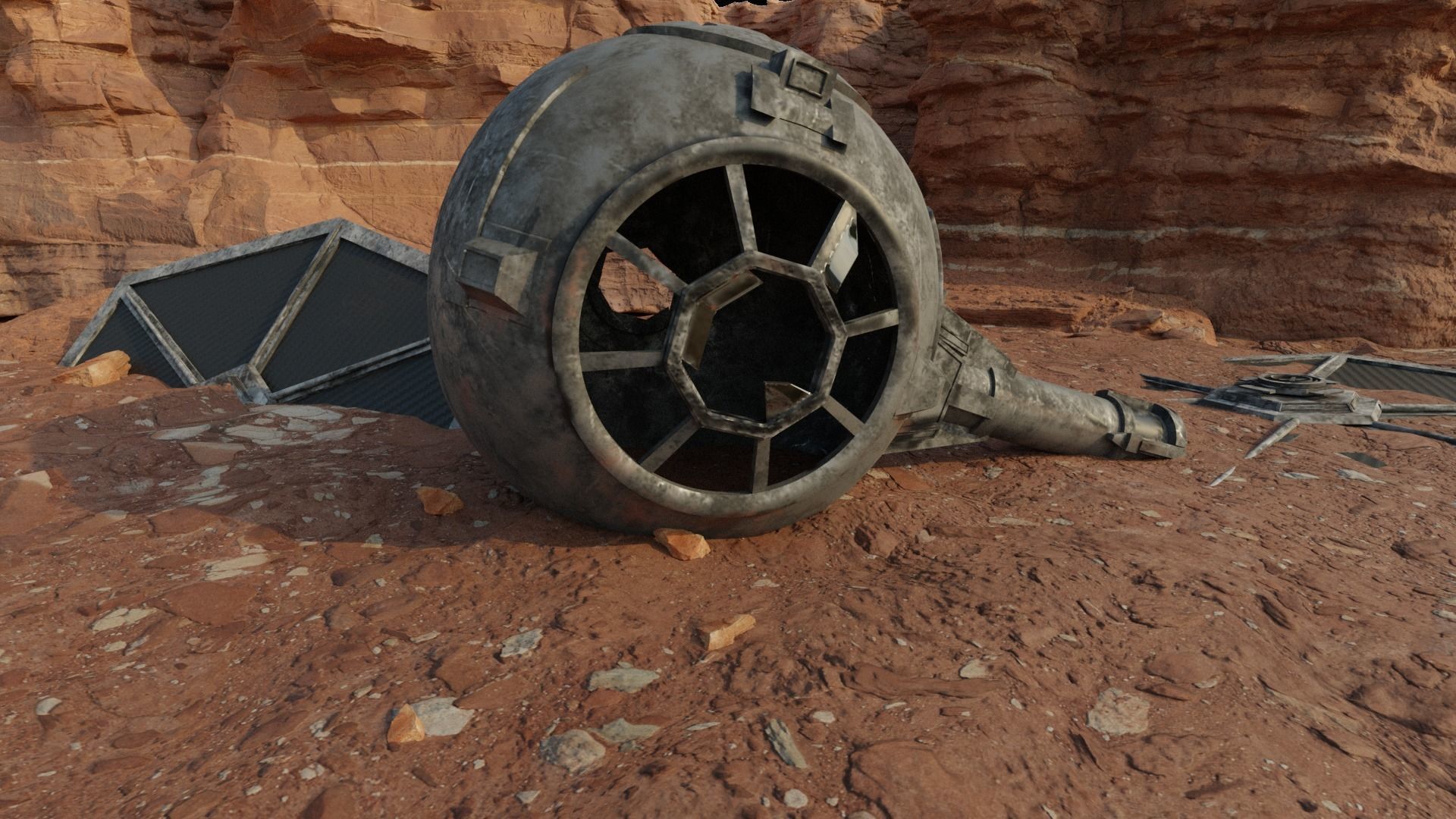 Tie Fighter Wreckage Low-poly 3D model_3