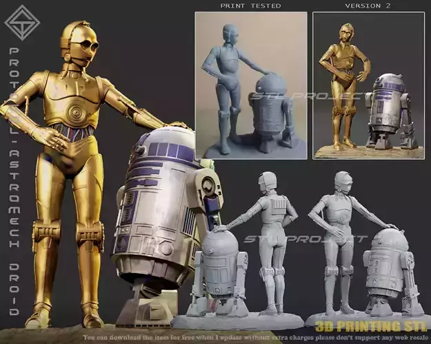 Protocol droid and Astromech droid 3D print model Protocol droid and Astromech droid 3D print model