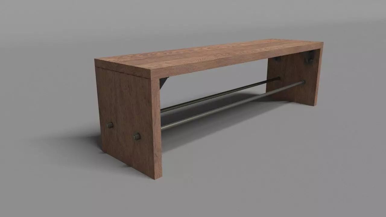 Wooden Bench 3D model_0