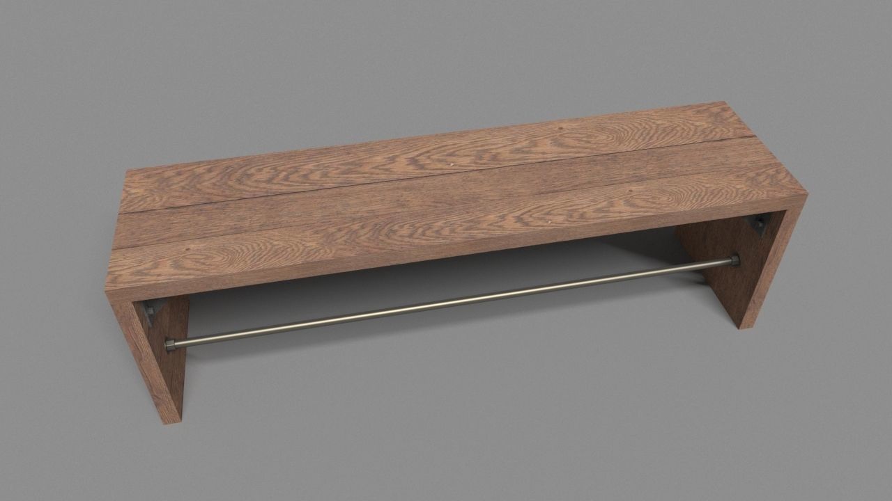 Wooden Bench 3D model_2