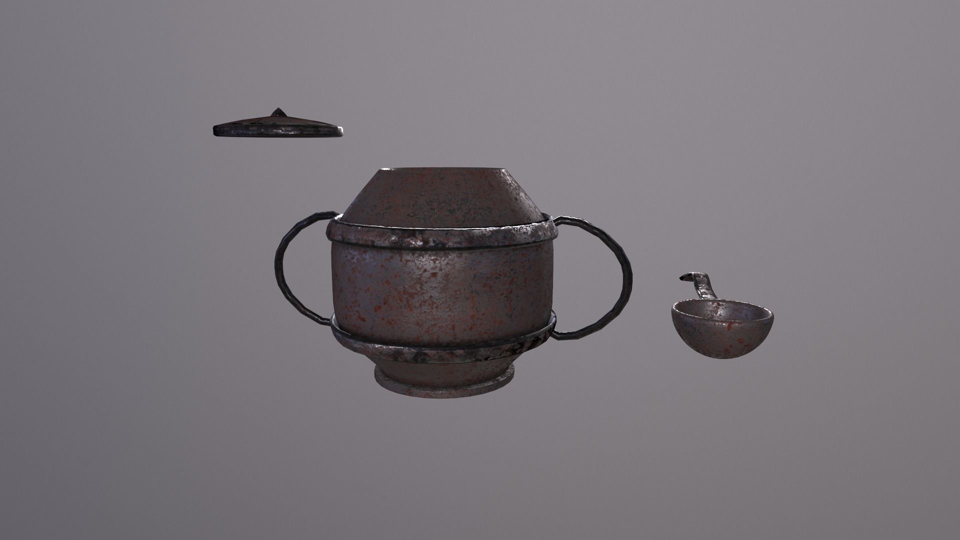 Medieval Teapot and Ladle Game Ready Low Poly 3D Model Low-poly 3D model_5