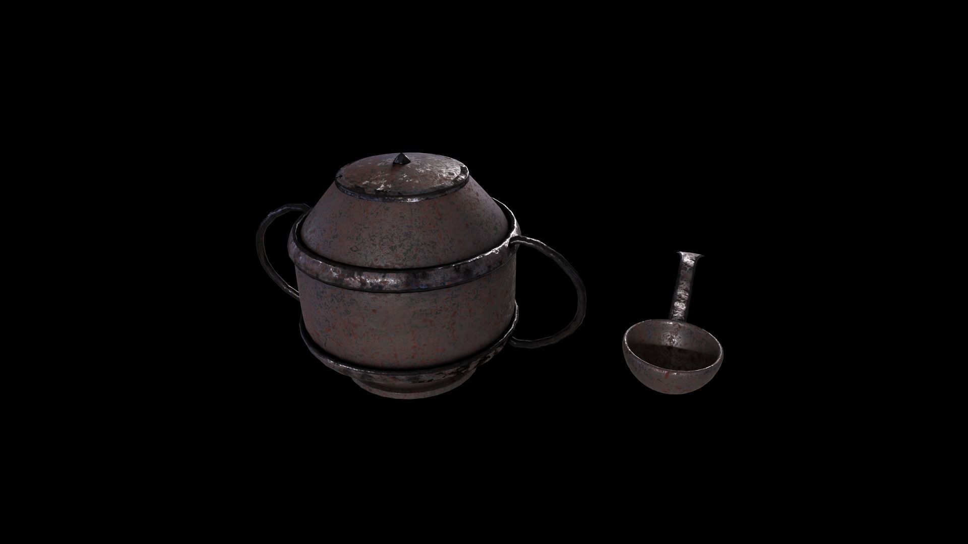 Medieval Teapot and Ladle Game Ready Low Poly 3D Model Low-poly 3D model_1