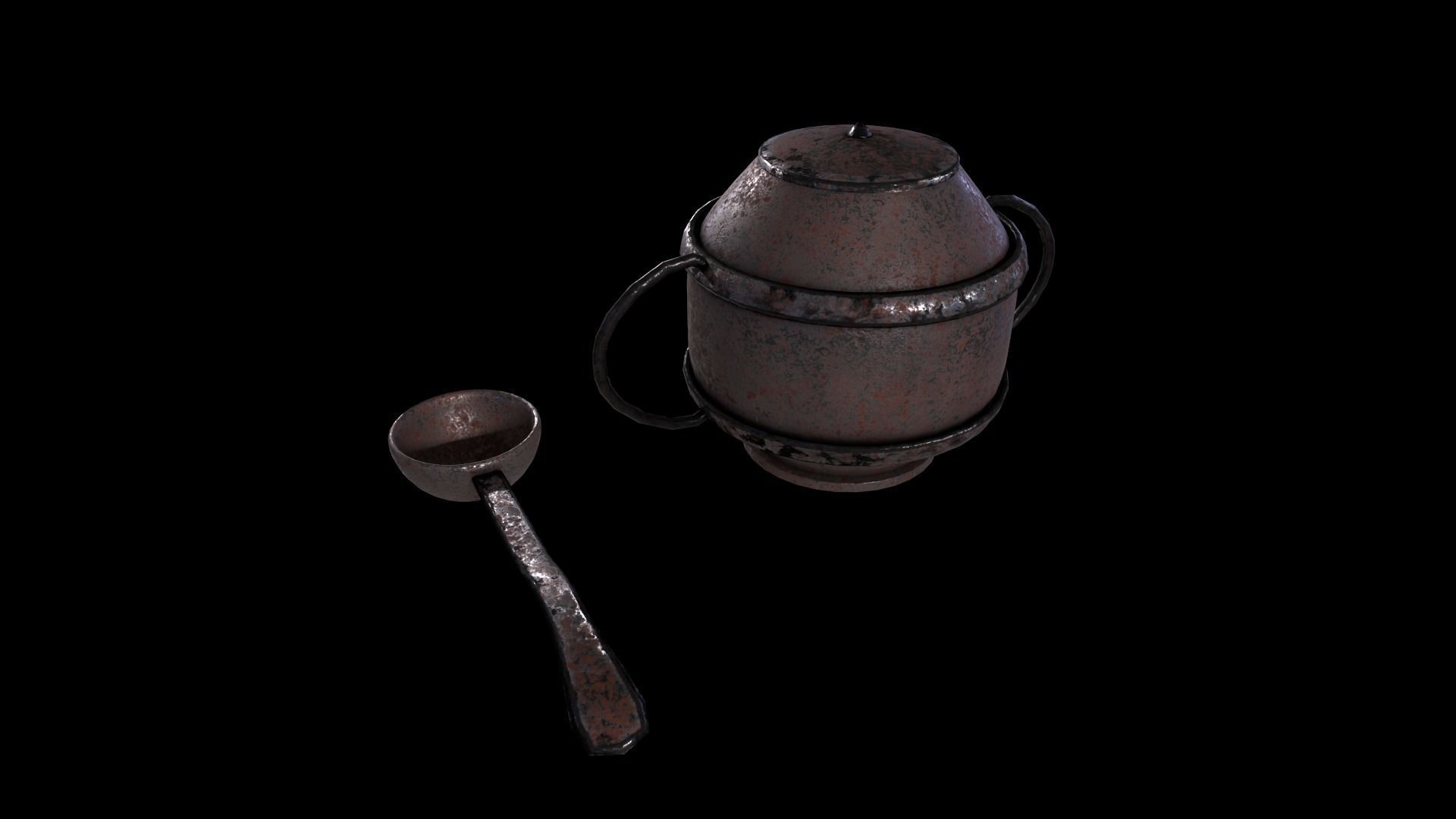 Medieval Teapot and Ladle Game Ready Low Poly 3D Model Low-poly 3D model_2
