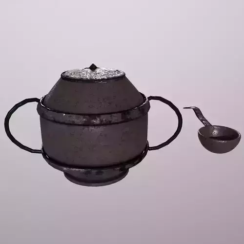 Medieval Teapot and Ladle Game Ready Low Poly 3D Model
