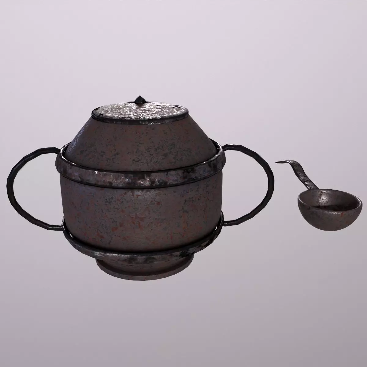 Medieval Teapot and Ladle Game Ready Low Poly 3D Model Low-poly 3D model_0