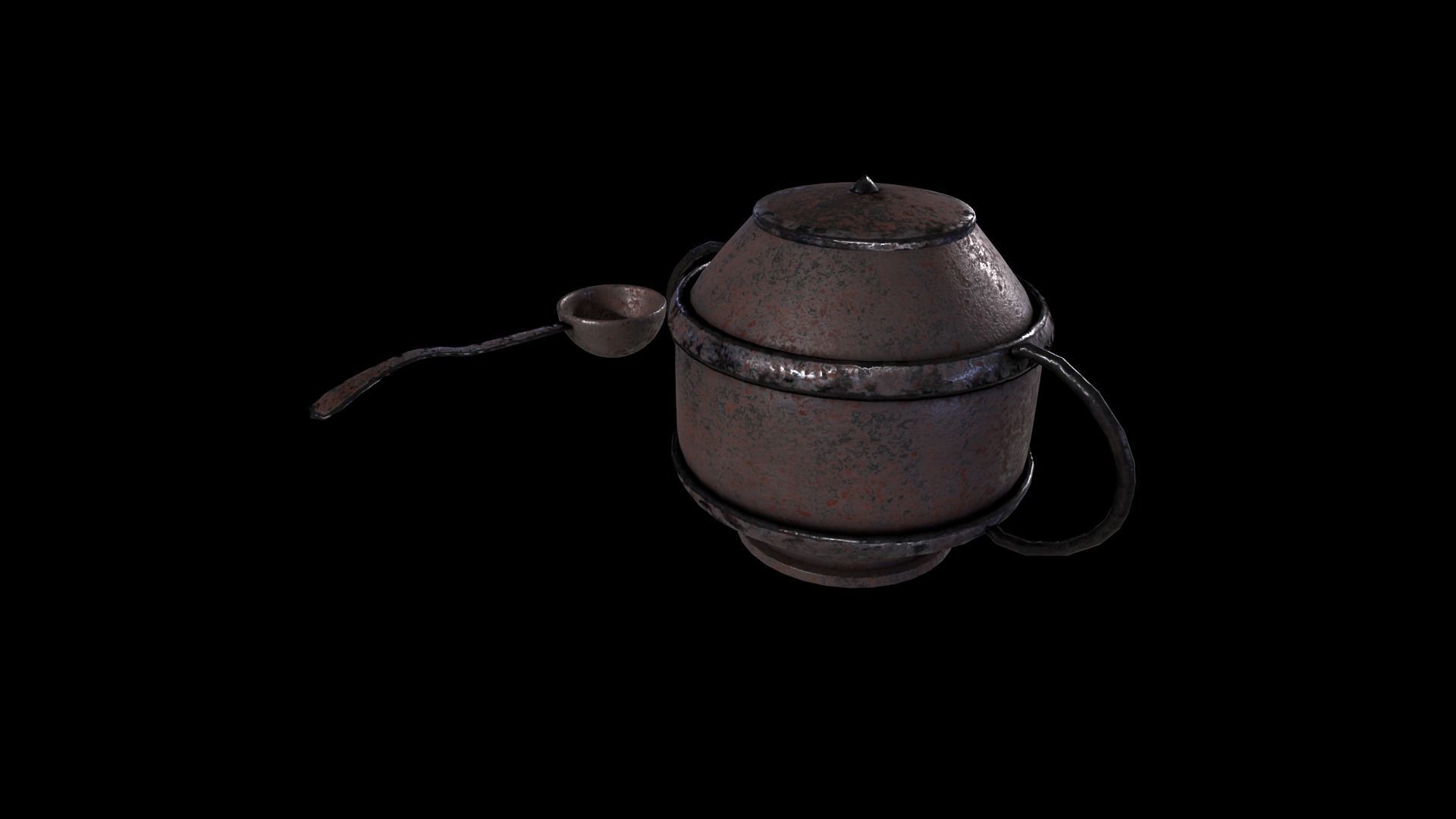 Medieval Teapot and Ladle Game Ready Low Poly 3D Model Low-poly 3D model_3