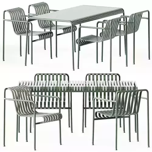 Steel Garden Set Table and Palissade Dining Armchair by Hay 3D model