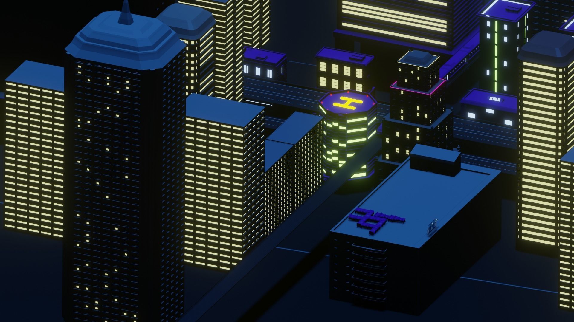 Skyscraper City Low-poly 3D model_5