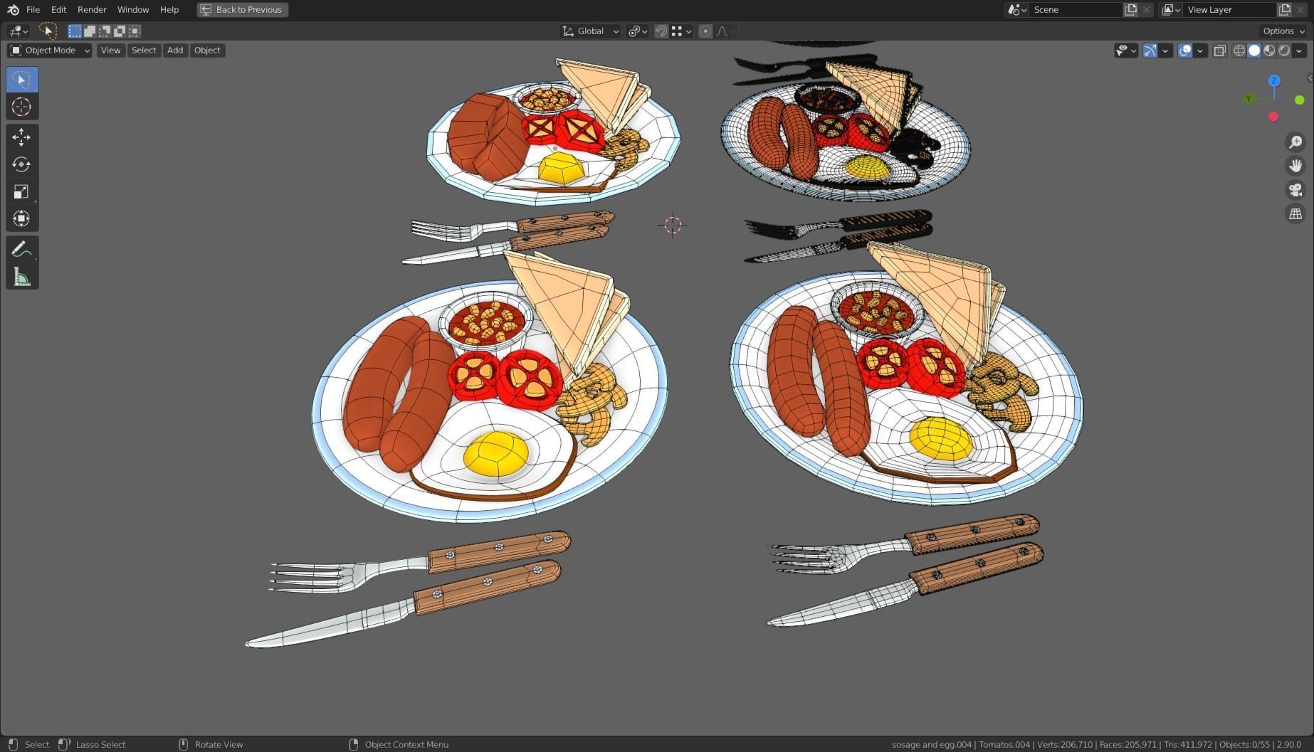 Stylized Sausage and Egg Meal Low-poly 3D model_14