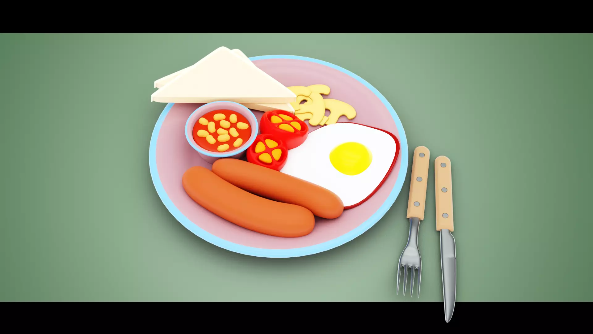 Stylized Sausage and Egg Meal Low-poly 3D model_0