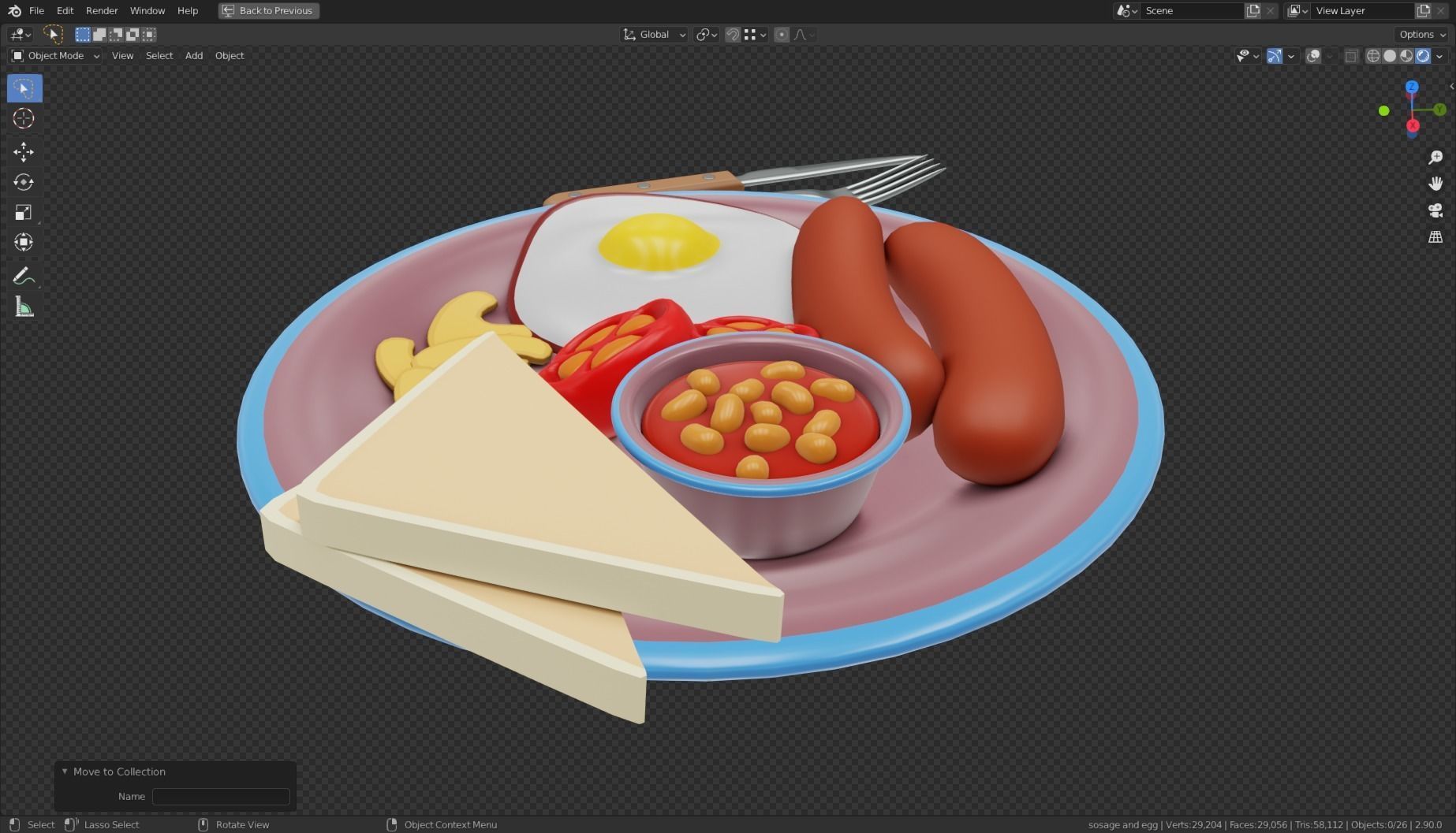 Stylized Sausage and Egg Meal Low-poly 3D model_8