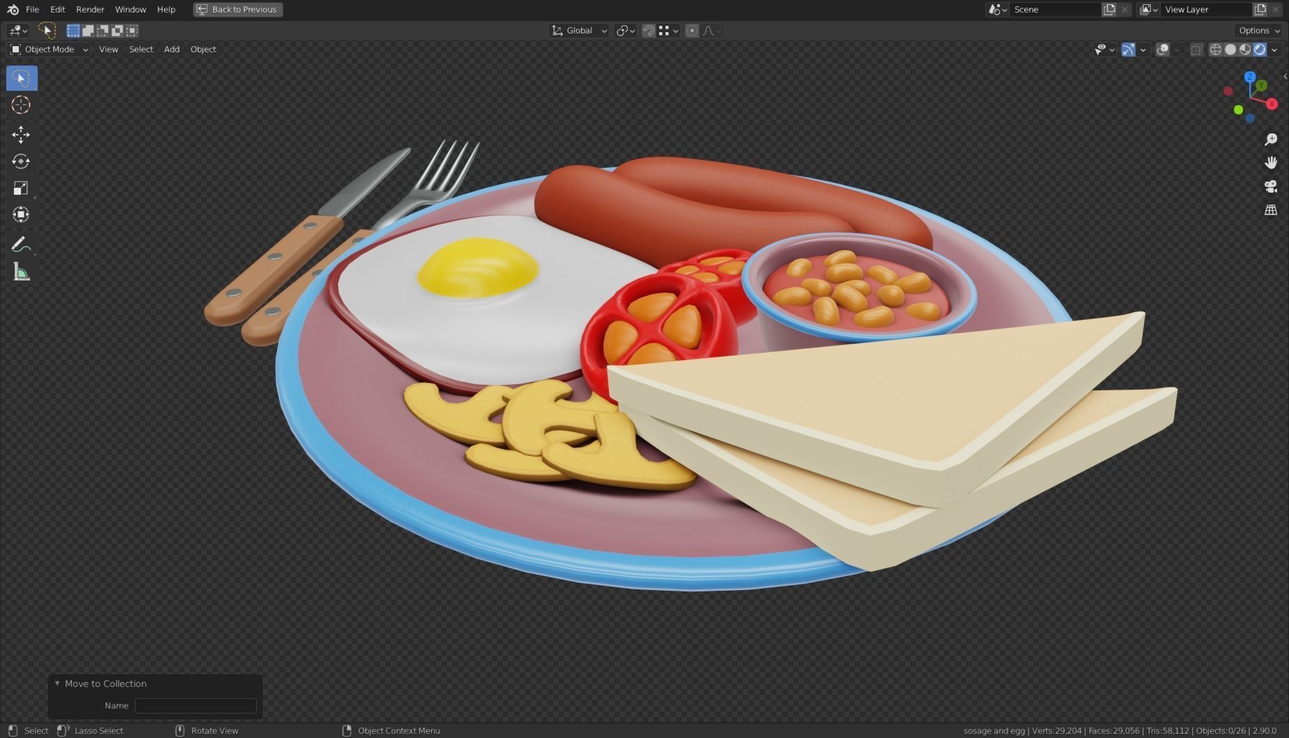 Stylized Sausage and Egg Meal Low-poly 3D model_20