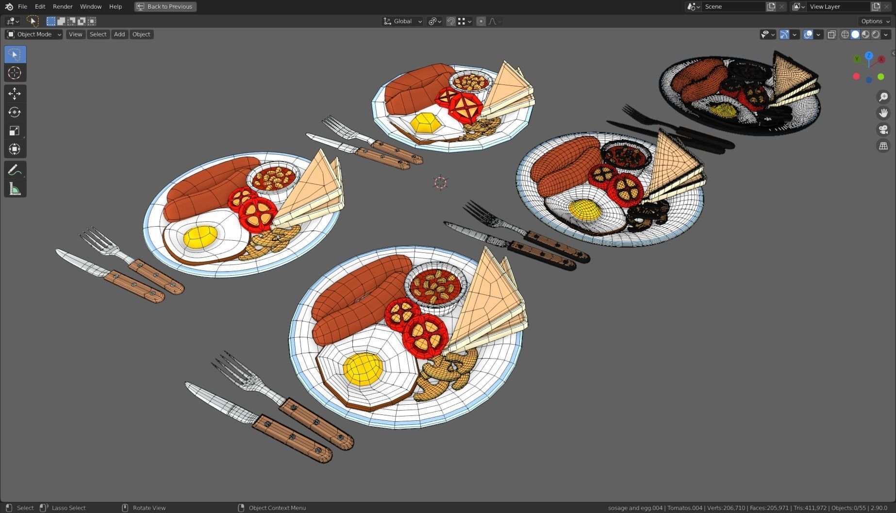 Stylized Sausage and Egg Meal Low-poly 3D model_13