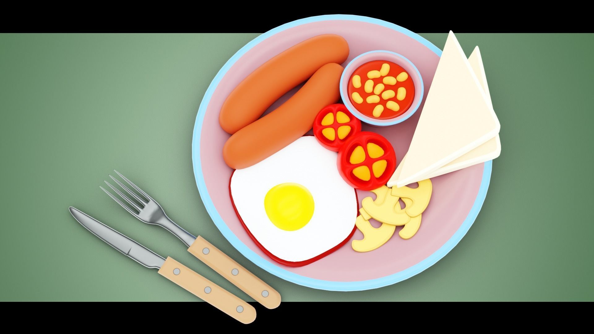 Stylized Sausage and Egg Meal Low-poly 3D model_3