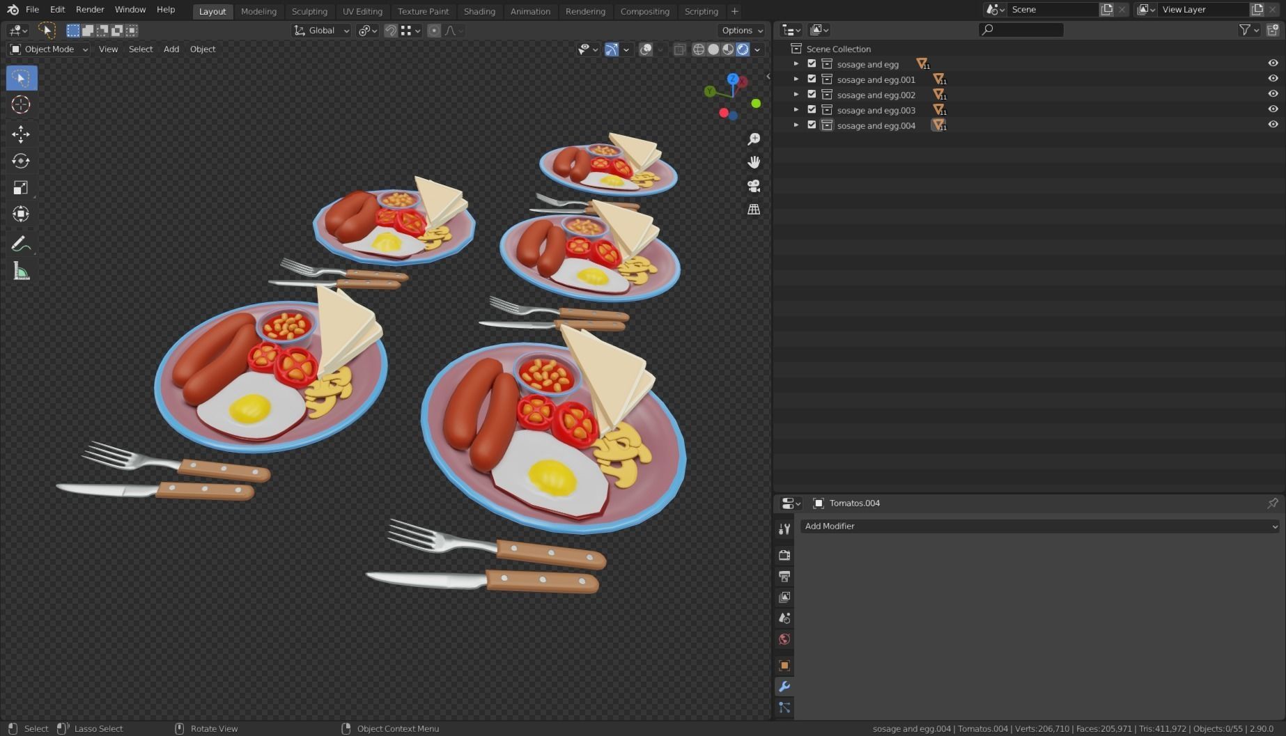 Stylized Sausage and Egg Meal Low-poly 3D model_22