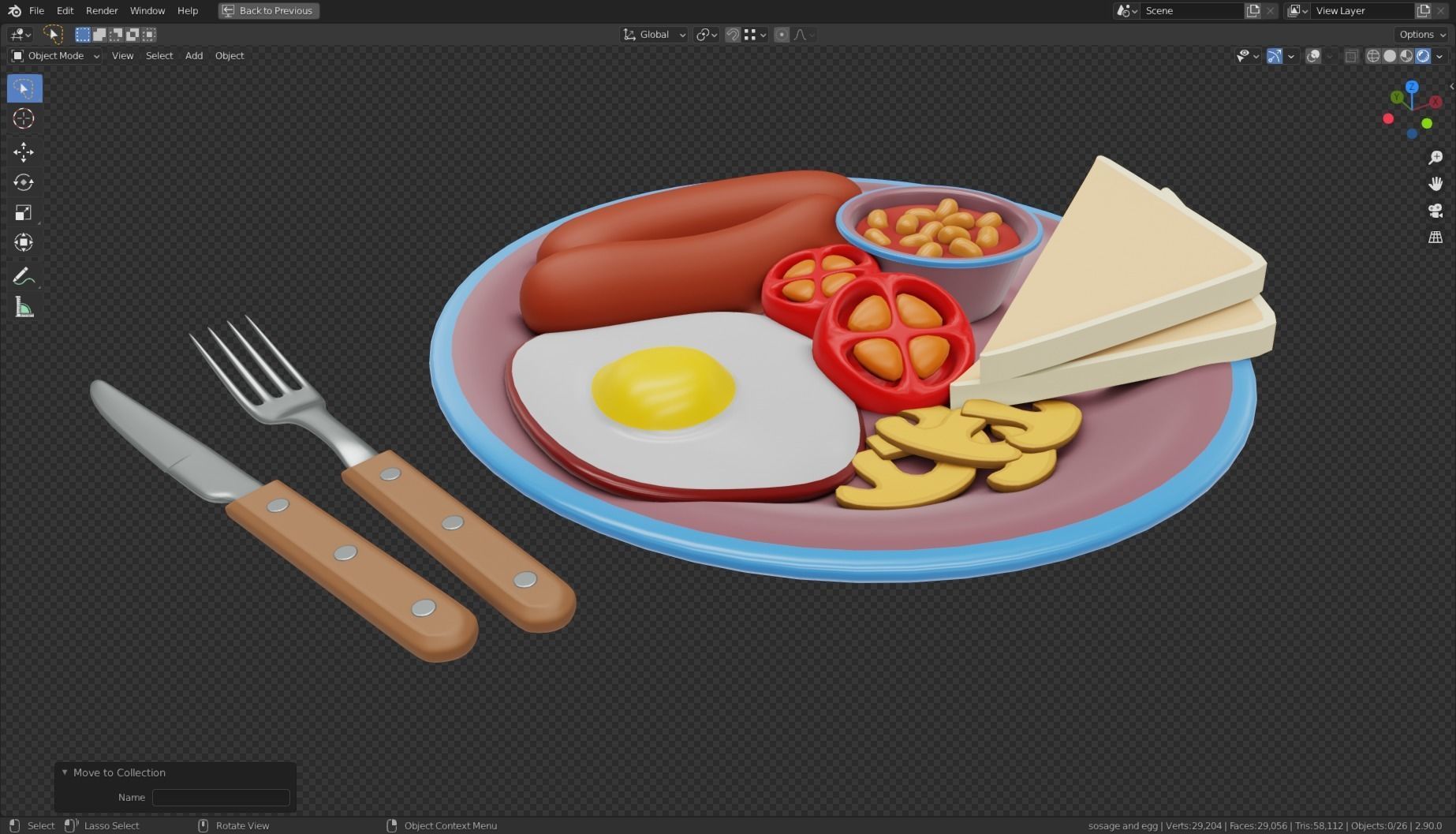 Stylized Sausage and Egg Meal Low-poly 3D model_18