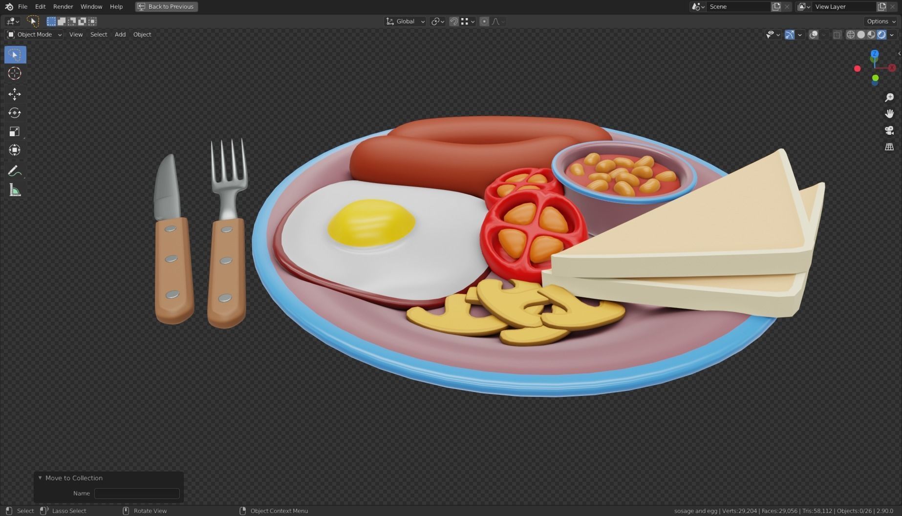 Stylized Sausage and Egg Meal Low-poly 3D model_19